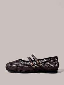 Styleloop Mesh Square Head Flat Women's Shoes, Bohemian Style, Holiday Atmosphere, Summer Wear, A Must For Travel - Brown - View 3