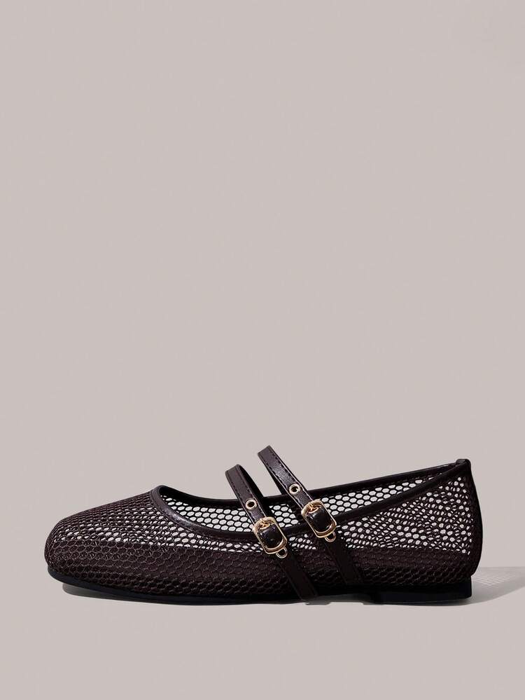 Styleloop Mesh Square Toe Flat Women's Shoes, Bohemian Style, Holiday Atmosphere, Summer Wear, A Must For Travel - Brown - View 3