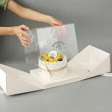 1 Cake Box With Handle, Available In 4/6/8 Inches, Handmade, Suitable For Packaging And Decoration At Weddings, Birthday Parties And Celebrations. - Clear - View 2