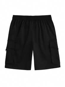 Manfinity LEGND Men's Black D-Ring Drawstring Cargo Shorts, Spring/Summer, Holiday - Black - View 2