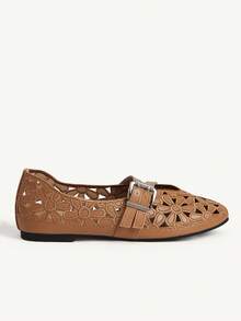 CUCCOO CHICEST Giày bệt nữ thoải mái, thêu rỗng, có khóa cài. - màu nâu - Xem 3