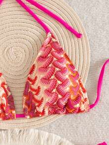 Swim Vcay Women's Spring/Summer New Bikini Swimsuit, Beach Vacation Fashion Sexy Backless Special Fabric Rose Red Two Pieces Swimwear Set - Multicolor - View 6