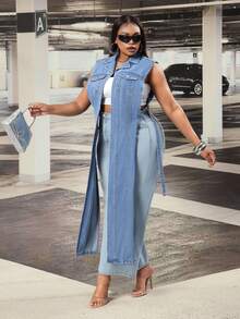SHEIN Slayr Summer New Washed Blue Denim Loose Jacket - Blue - View 4