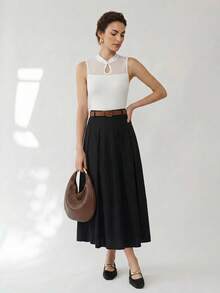Uhlyne Uhlyne Women White Elegant Summer Mesh Patchwork Knit Vest, Stand Collar Button Sleeveless Top For Brunch, Office, Vacation, Party & Base Layer - White - View 5