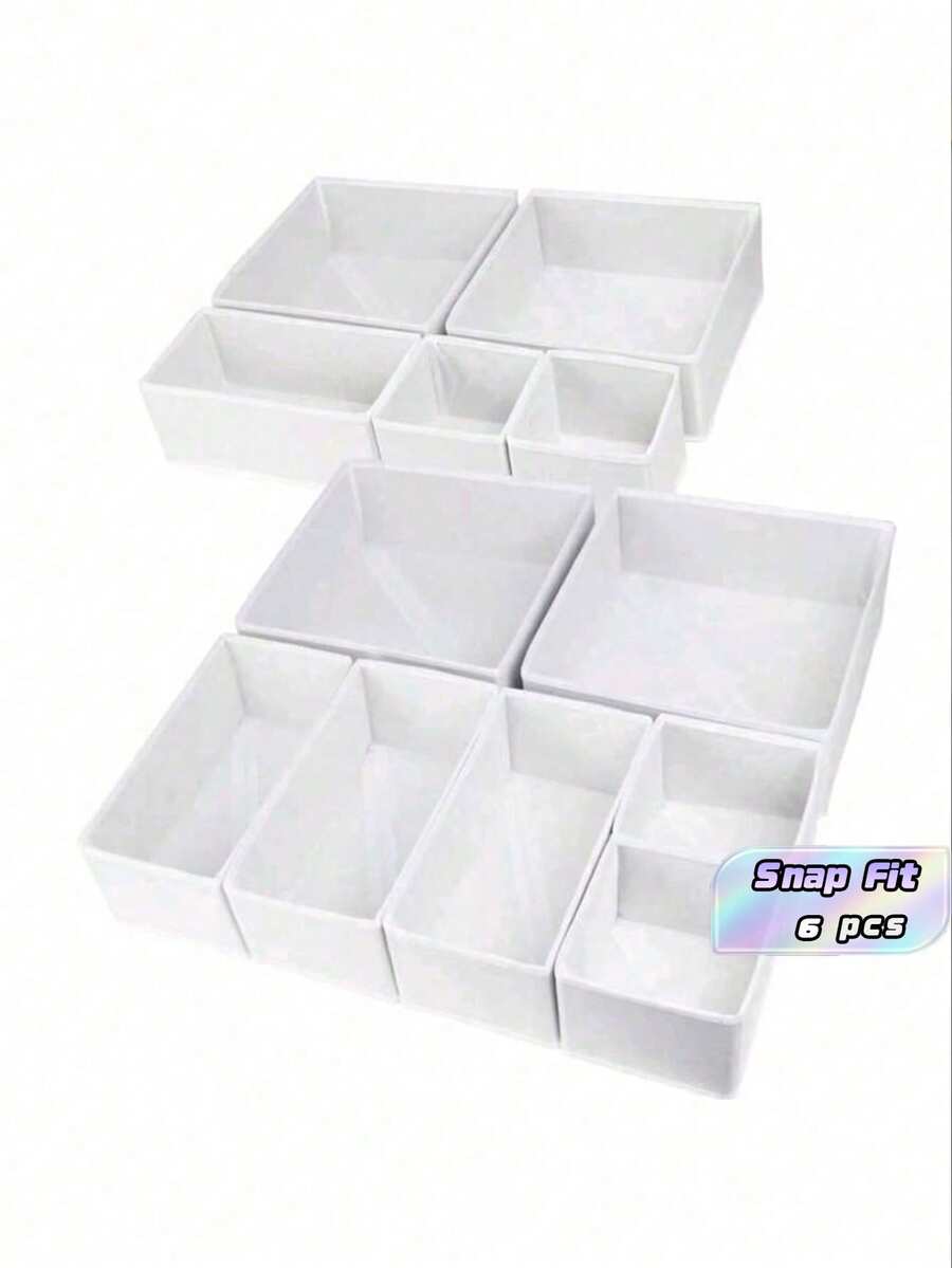 6-Piece Drawer/Desktop Cosmetics Storage Box, Dressing Table Storage Box, Anti Drop Multi Compartment Small Item Storage Box, Exquisite Storage Box, Room Decoration, Home Decoration, Autumn Decoration, Bedroom Decoration - White - View 1