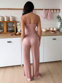 SweetSlumber Lace Patchwork Camisole And Pants Women Pajama Set - Bronze - View 2