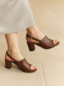 Alvarani 2.5 Inch Heel Height Women's High Heel Sandals, New Spring/Summer Minimalist Easy-To-Match Work Shoes, Casual Open Toe Mid Heel With Ankle Strap - Mocha Brown - View 3