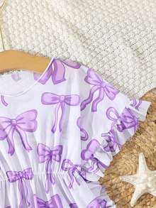 Girls Bow Print Random Print Sunscreen Cover-Up - Mauve Purple - View 4