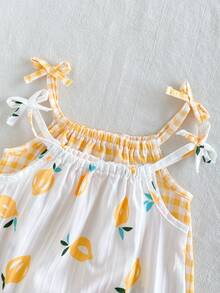 SHEIN Playful Pals 2件/套夏季女童洋裝，蝴蝶結肩帶純色與條紋洋裝套裝，適合日常休閒穿著，女童專屬洋裝 - 彩色 - 查看 7