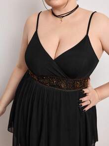 ROMWE Hippie Áo hai dây và áo tank top cỡ lớn dành cho nữ, kiểu dáng mùa hè Bohemian, phối hạt cườm, vạt lưới bất đối xứng, cổ chữ V sâu. - màu đen - Xem 7