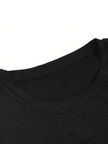 Claim Dot Men's Letter & Cartoon Print Black Loose Fit Round Neck T-Shirt, Holiday - Black - View 3
