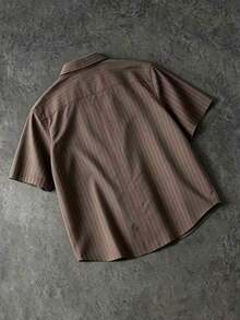 SUMWON Men's Brown Striped Short Sleeve Button Down Shirt Regular Fit Casual Summer Spring Collared Top - Brown - View 2