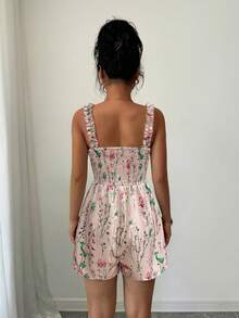 Elenzga Bộ jumpsuit nữ màu mơ nhạt, họa tiết nhiều màu, viền bèo nhún, dây mảnh, cổ vuông, thắt eo, thanh lịch và tinh tế, phù hợp cho Ngày Valentine, Lễ Phục Sinh, Ngày Lao động, Sinh nhật, Hẹn hò, Tiệc tùng, Các dịp trang trọng, trang phục giáo viên, du lịch, mùa xuân và mùa hè. - Hồng - Xem 2
