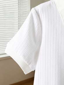 SHEIN Vacaura 男童夏季休闲纯色短袖Polo衫 - 白色 - 查看 4