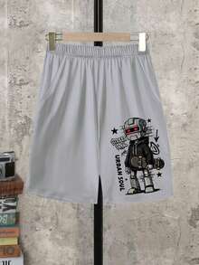 SHEIN 2pcs/Set Tween BoysRound Neck Short Sleeve T-Shirt And Shorts With Pockets Set - Multicolor - View 4