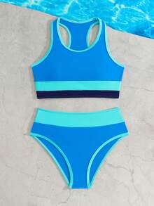 SHEIN Teen GirlContrast Color Bikini Set - Blue - View 6