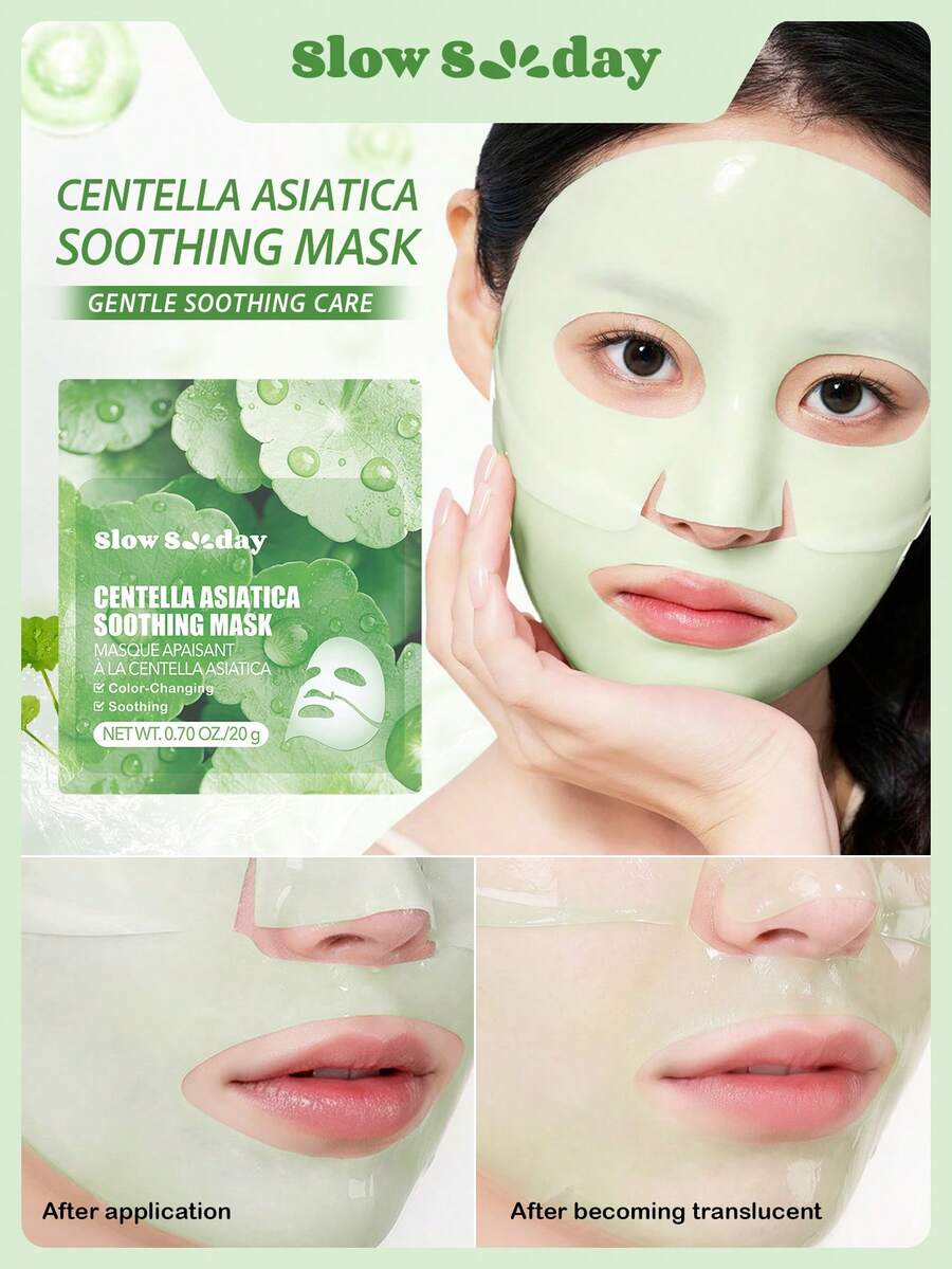 Slow Sunday Centella Asiatica Soothing Mask, With Centella Asiatica Extract & Soluble Collagen, Instantly Soothes & Refreshes Sun-Exposed Skin, Soothing & Calming, Deep Moisturizing, Improves Elasticity, Smooths Skin, Vegan Formula, Korean Collagen Mask, Jelly Face Mask, Ideal For All Skin Types, Suitable For Summer - Centella asiatica - Xem 1