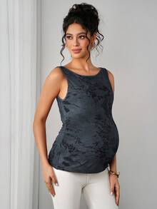 Áo tank top bầu không tay ôm sát, in họa tiết, thanh lịch dành cho phụ nữ. - Màu xanh hải quân - Xem 5