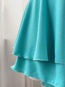 Flirla Plus Size V-Neck Ruffle Patchwork Waist Jumpsuit, Suitable For Summer - Mint Green - View 4