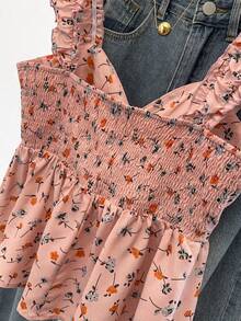 Franclia Áo tank top không tay dáng rộng thắt eo họa tiết hoa nhí ngọt ngào dành cho nữ, áo hai dây họa tiết hoa đỏ mặc hàng ngày, áo hai dây họa tiết hoa nhí đỏ cho mùa lễ hội. - Hồng - Xem 5
