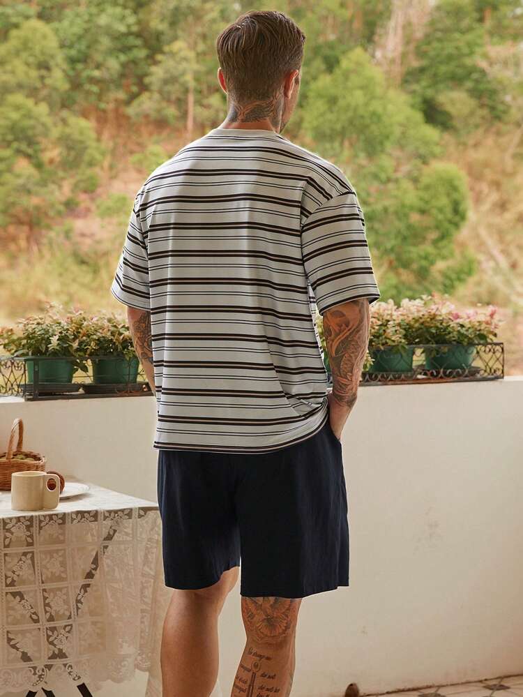 Striped T-Shirt And Shorts Men's Loungewear Set