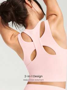 GLOWMODE FeatherFit™ Bra Olahraga Tali Ganda untuk Yoga, Pilates, dan Aktivitas Harian dengan Dampak Rendah - Berwarna merah muda - View 3