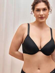 Bralution 1 Áo ngực nữ dáng rộng màu trơn có gọng, cổ thấp, nâng ngực, màu đen - màu đen - Xem 6