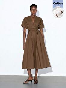 MAIJA Summer Beach Floral Smocked Ruffle Hem Flowy Maxi Dress,Dresses For Women Summer - Brown - View 3