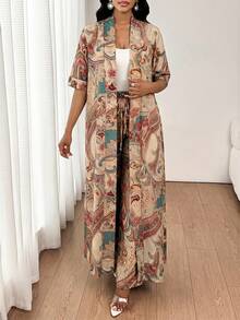 SHEIN Lady 女士优雅佩斯利印花上衣和裤子两件套 - 彩色 - 查看 4