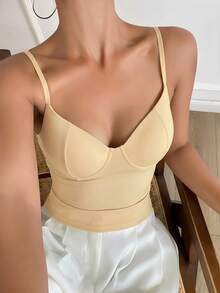 DAZY Solid Color Camisole Top With Built-In Padded For Women Summer - Khaki - View 7