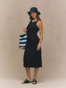 GLOWMODE Vestido longo Sunset Hour em modal canelado, macio, elástico, respirável, com costas abertas e bojo removível. Ideal para o verão, uso diário e casual. - Preto - Ver 6