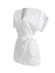 Swim Lushoire 1件装 女士夏季度假雪纺叶子花卉印花和服罩衫 - 白色 - 查看 7