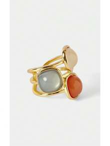 Noxbound 18K Gold-Plated Geometric Square Three-Color Personalized Ring,18K Gold-Plated,Minimalist/Vintage/Elegant,For Mom/Women/Girl/Mother,Summer/Beach/Prom/Part/Vacation/Travel,BOHEMIAN/Modern/Chic,Daily Wear/Work Day - Multicolor - View 2