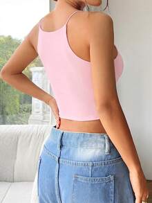 SHEIN EZwear 女士休闲纯色简约背心，夏季 - 粉色 - 查看 2