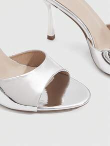 CUCCOO SZL Women's Spring And Summer New Silver One-Piece Open Toe High-Heeled Sandals Simple, Fashionable, Sexy And Comfortable Versatile Commuter Women's Sandals Open Toe Sandals Slippers - Iron plate silver - View 5