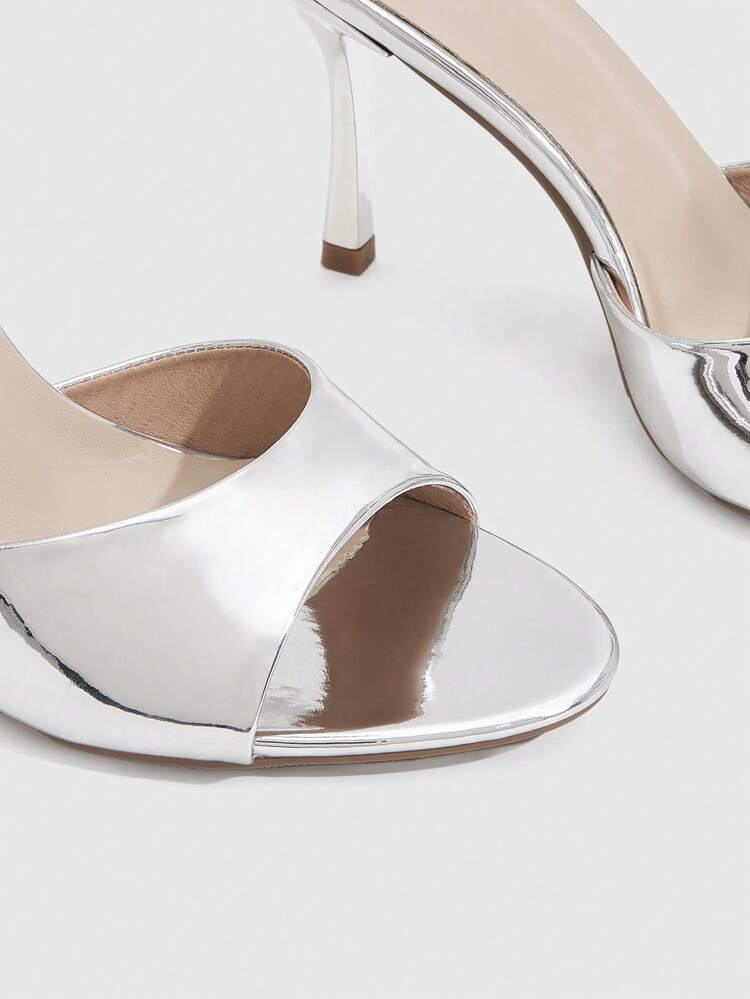 CUCCOO SZL Women's Spring And Summer New Silver One-Piece Fish Mouth High-Heeled Sandals Simple, Fashionable, Sexy And Comfortable Versatile Commuter Women's Sandals Fish Mouth Sandals Slippers