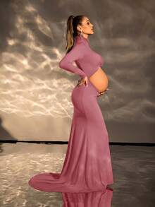 SHEIN Cherish Maternity Trang phục chụp ảnh bà bầu - Bụi hồng - Xem 3