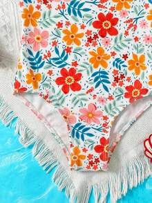 SHEIN Jeune fille Maillot de bain tankini décontracté et mignon à imprimé floral, printemps/été - Multicolore - Voir 4
