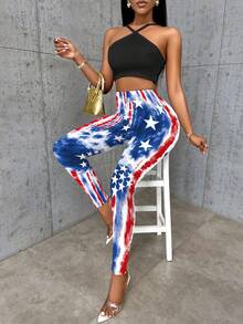 BamGleam Quần legging nữ in họa tiết cờ Mỹ nhuộm màu tie-dye mùa xuân/hè - Phong cách đường phố, trang phục công sở thường ngày, trang phục dự tiệc và lễ hội, và là chiếc quần thoải mái để dạo phố. - Nhiều màu - Xem 6