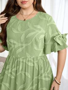 Lacomfia Vestido de manga corta con volantes, lazo y decoración inspirada en la naturaleza, elegante y minimalista, color verde, para mujer - Verde - Ver 5
