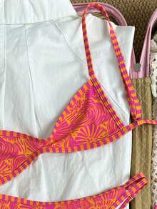 Swim Mod Women's Spaghetti Strap Orange Floral Print Sexy Beach Vacation Swimwear Set - Multicolor - View 4