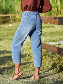 EMERY ROSE Quần jeans nữ dáng suông, túi lớn, kiểu dáng thường ngày, chất liệu wash, thích hợp mặc hàng ngày. - Rửa trung bình - Xem 2