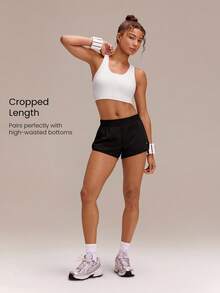 GLOWMODE FeatherFit™-Sculpt FlowFit Breathable Sweat-Wicking Stretchy Mesh Back Adjustable Crop Front Closure Sports Bra Running Workout Gym - White - View 4