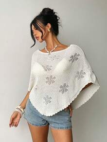 Áo choàng tam giác đan móc gợi cảm, áo croptop khoét rỗng cho kỳ nghỉ biển dành cho nữ - Màu be - Xem 6
