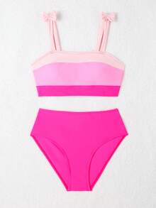 Bộ bikini khối màu dành cho cô gái tuổi teen có nơ trang trí bãi biển mùa hè - Nhiều màu - Xem 5