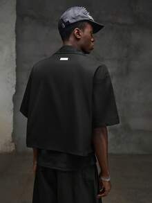 NEON BLANC Men's Twill D-Ring Buckle Short Sleeve Shirt - Black - View 3