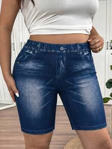 SHEIN Frenchy Quần legging nữ cỡ lớn chất liệu giả denim, thích hợp mặc mùa hè và Ngày của Mẹ. - Nhiều màu - Xem 3