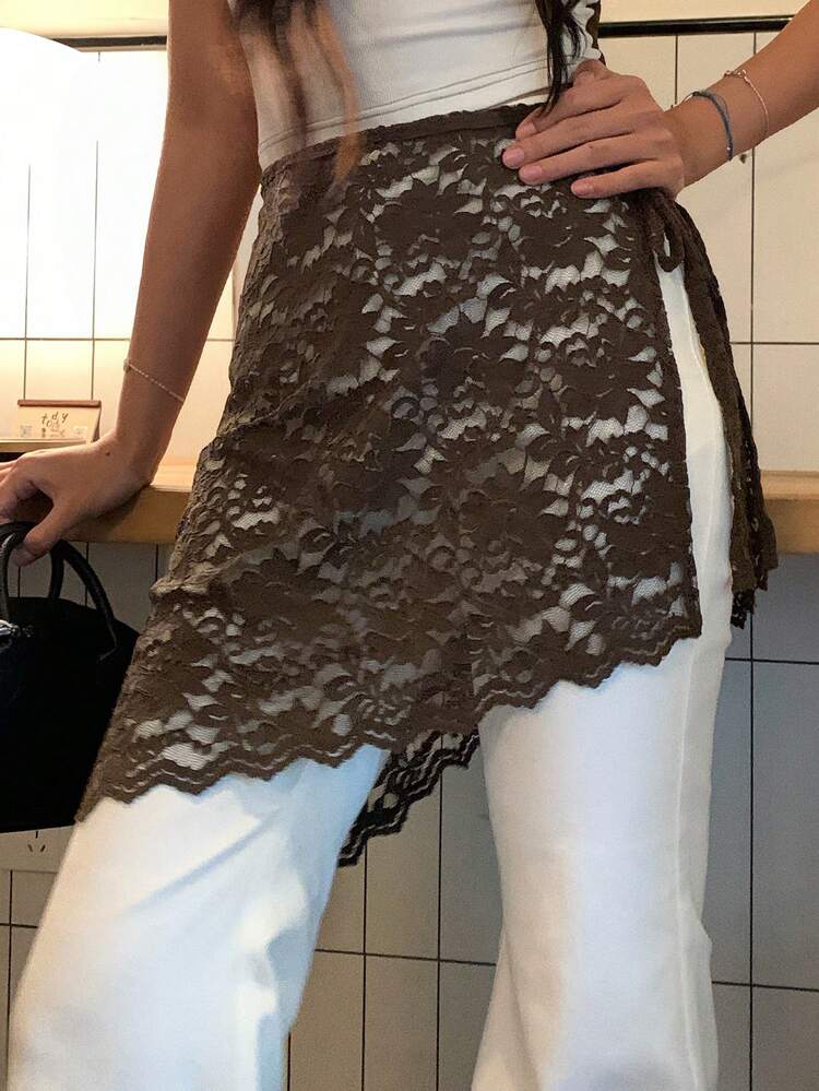 Women's Lace Textured Tie-Wrap Elegant Skirt