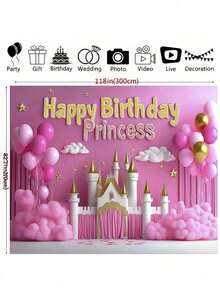 1 pieza Elegante telón de fondo de fotografía con tema de princesa, tela de fondo de castillo rosa de poliéster estilo cuento de hadas, accesorio de fotografía profesional, adecuado para cumpleaños, fiestas de fantasía y celebraciones de ensueño - Negro - Ver 14