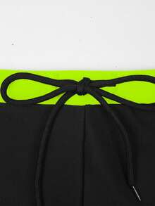 Manfinity KASUA Men's Swimwear With Contrasting Color Splice, Fashionable Design Suitable For Summer, Hawaiian - Black - View 7